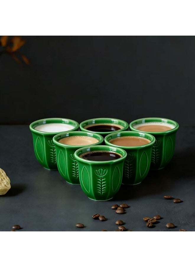 مجموعة 6 فناجين قهوة خزف - نمط نباتي 100مل لقهوة/شاي العرب، لاجتماعات المنزل وهدايا رمضان - Image 2